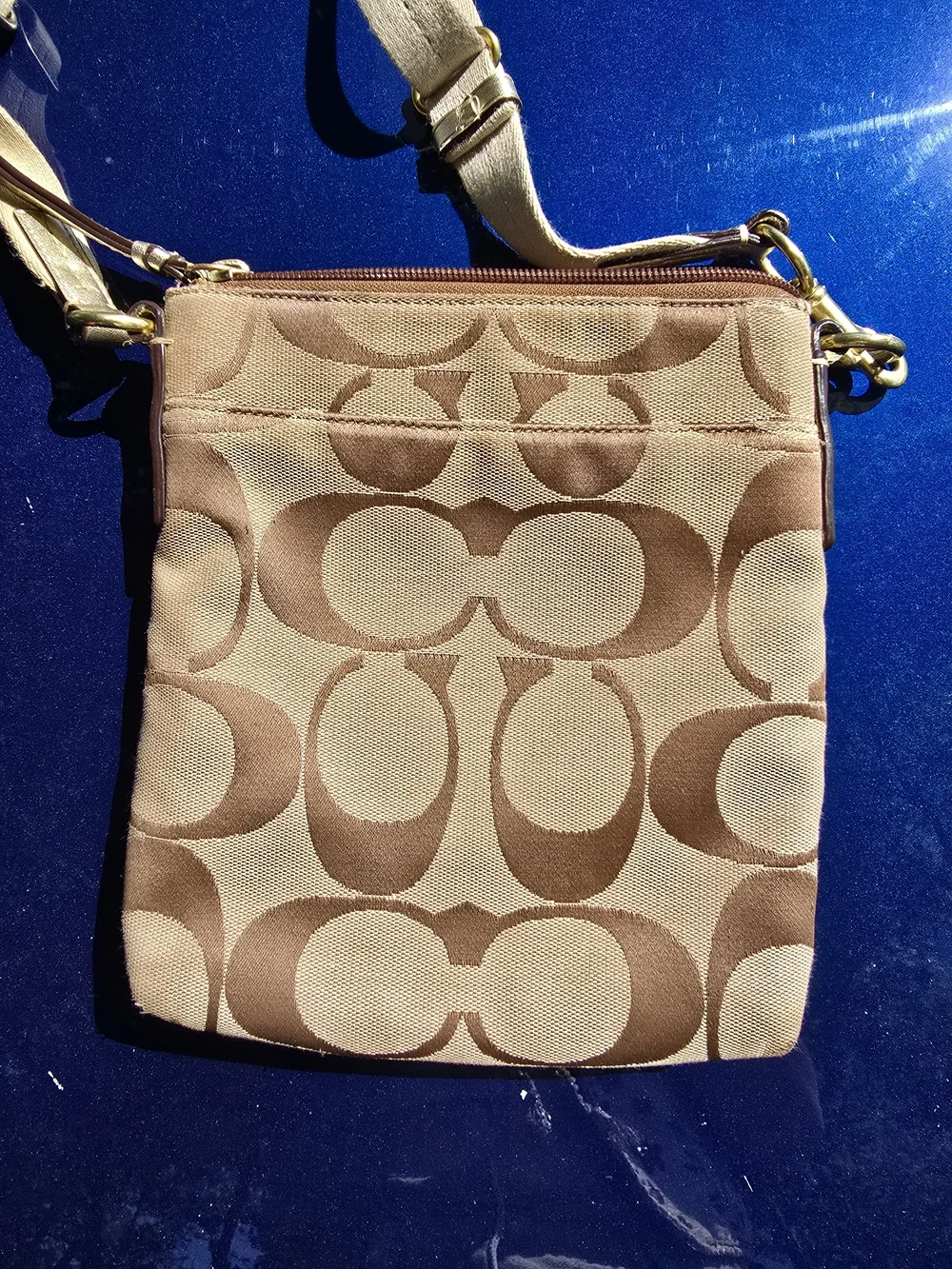 Coach Beige/Tan Signature Crossbody Bag with Adjustable Strap